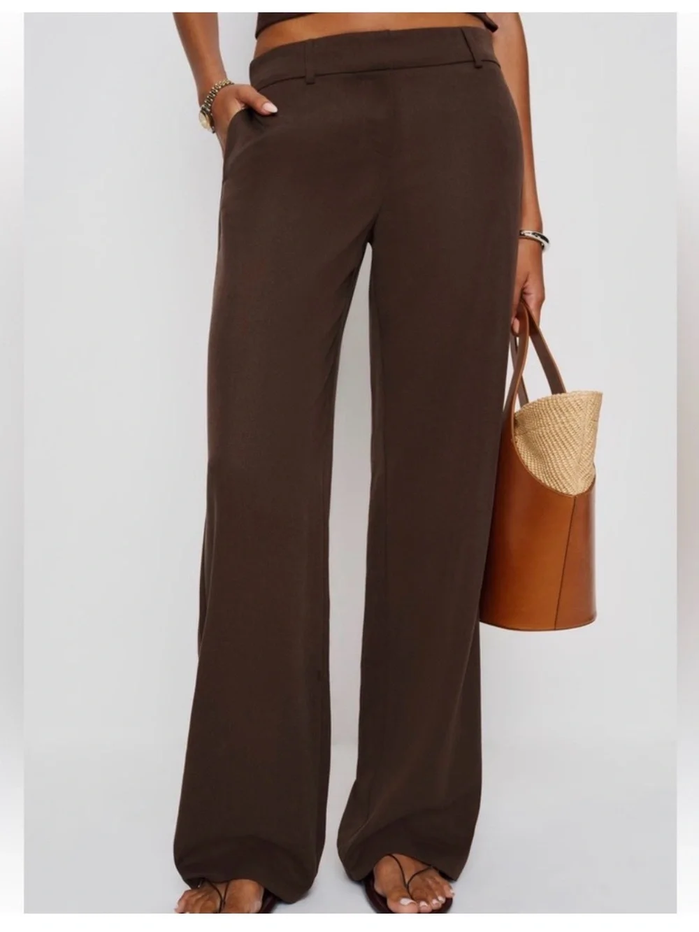 Reformation Gisele Low Rise Pants in Cafe 12 - Picture 2 of 6